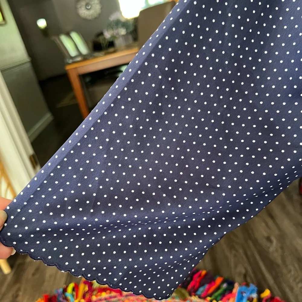 CABERNET Navy Polka Dot 3/4 Sleeve Short Belted Wrap Front Bathrobe